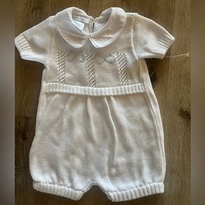 Boy Cuclie BABY Sz 3M white Sweater Knit Romper. NWOT Peter Pan Collar.